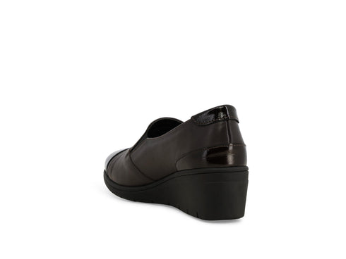 Melluso Comfort Loafers in Brown Leather and Patent Leather with Wedge Heel
